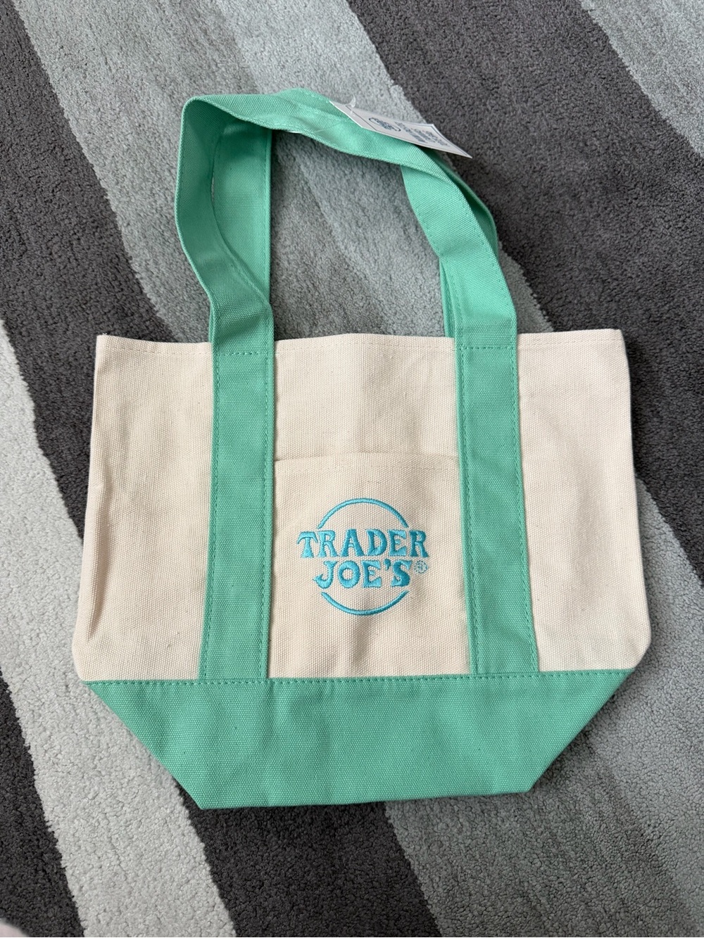 Trader Joe's Cream and Mint Green Canvas mini Tote
